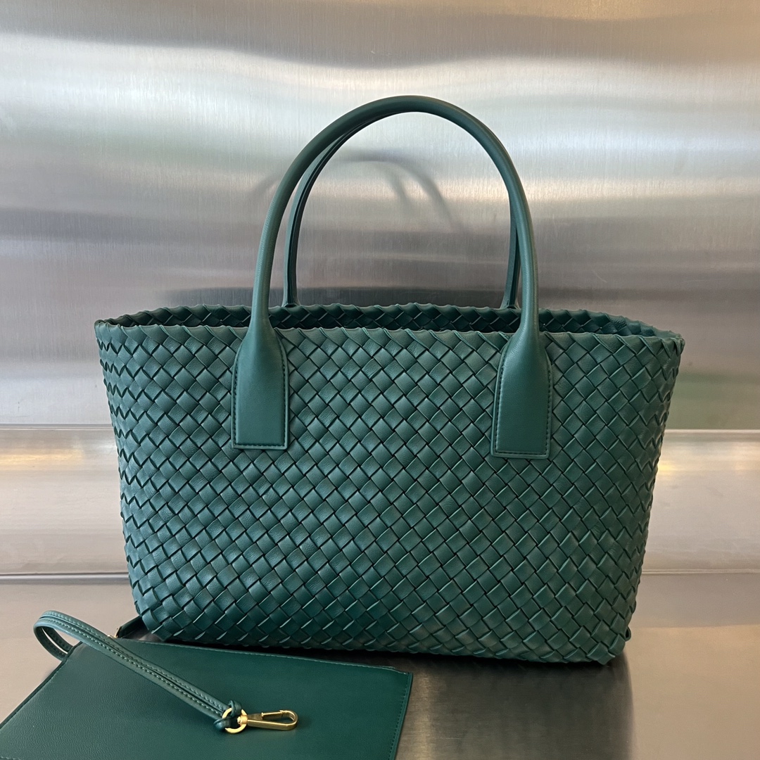 Small Cabat Intreccio Leather Tote Emerald Green